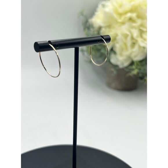 Designer Signed 14K Yellow Gold Continuous Endless Dainty Hoop Earrings 20mm - Picture 13 of 13